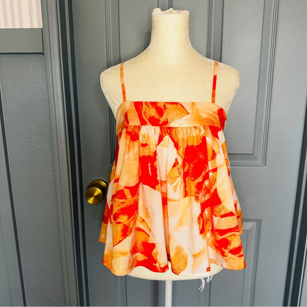 NEW Sunday Up Women's Spaghetti Strap Orange and White Floral Top